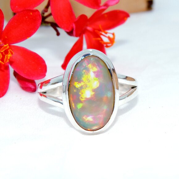 Ethiopian opal Gemstone Ring, Opal 925 Sterling Silver Ring, Natural Opal - Picture 5 of 5